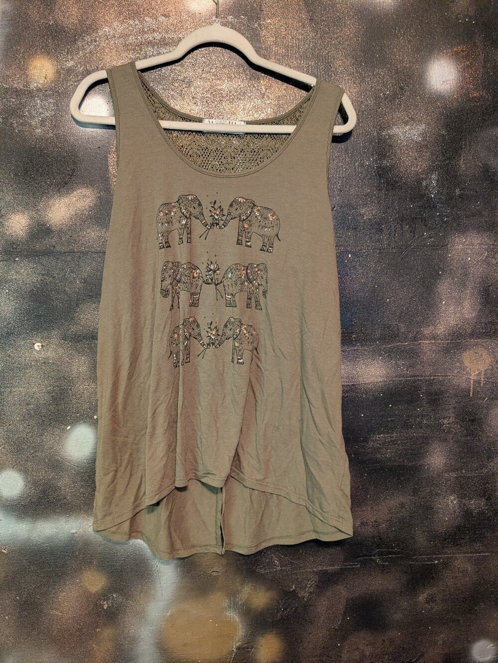 Wound Up Olive Green Elephant Graphic Tank